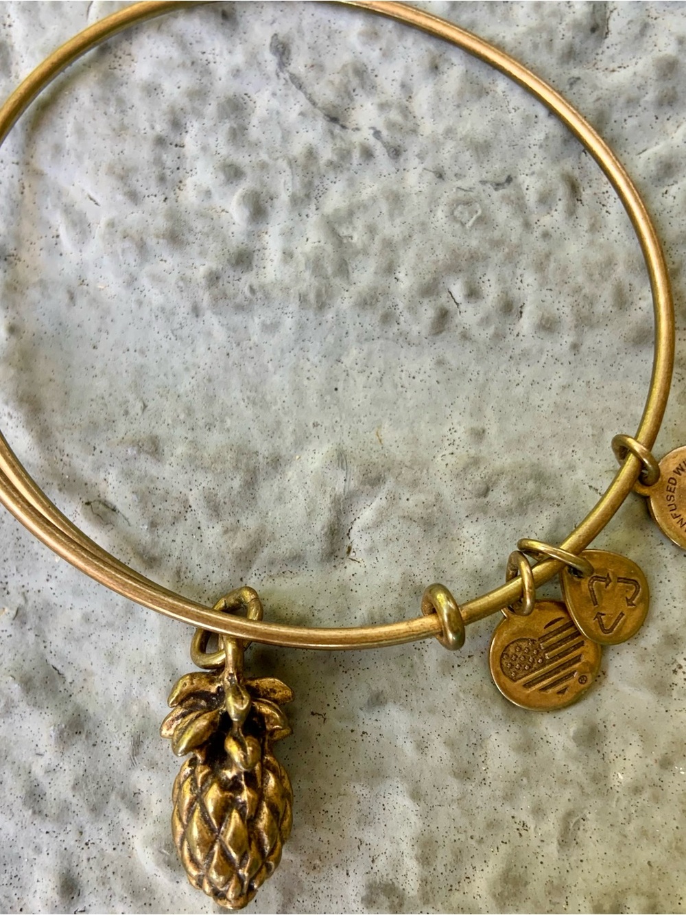 Alex and Ani Gold Tone Pineapple Charm Bangle